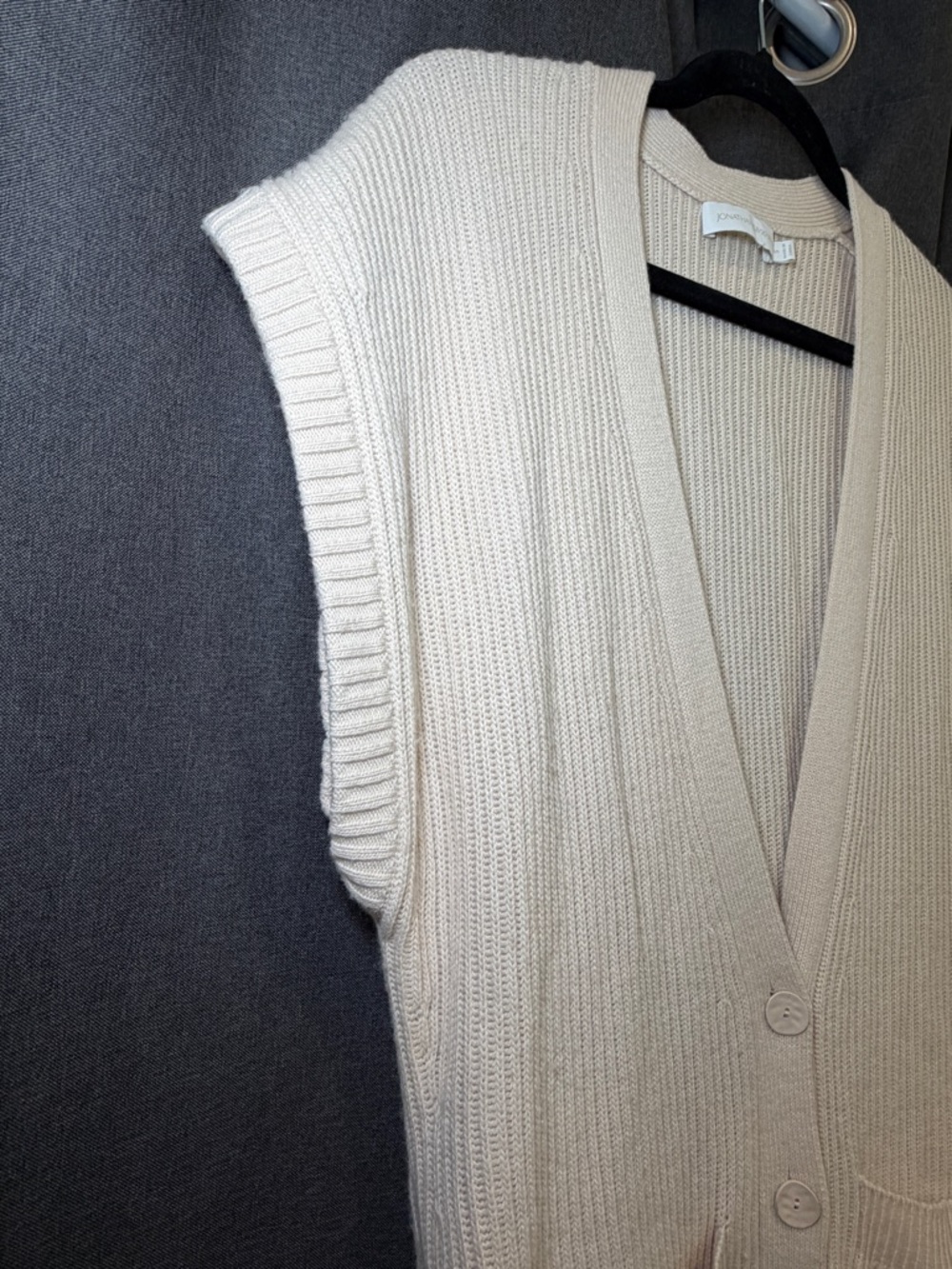 Jonathan Simkhai | Neutral Selma Long Cardigan in Ribbed Knit wool, cotton blend - Picture 8 of 11